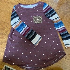 Lovely J pattern mixed sequin pocket long sleeve top